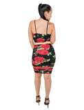 Black And Red Floral Print Sleeveless Crop Top And Fitted Mini Skirt Two Piece Matching Sets Outfits