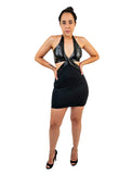 Black Summer Casual Sleeveless Bodycon Mini Dress Faux Leather Neck