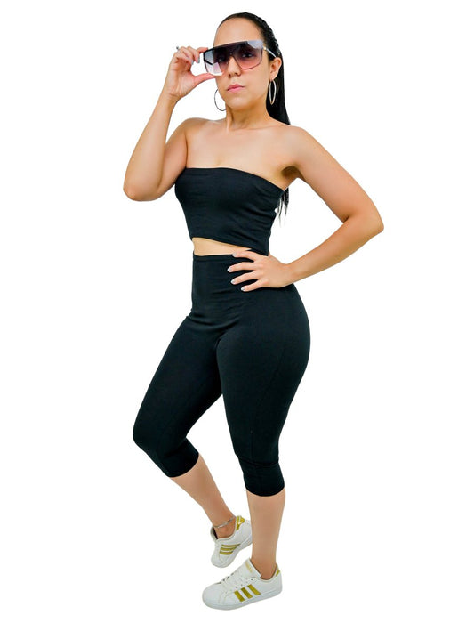 Black Women Strapless Biker Length Summer Romper With Cut Out Front