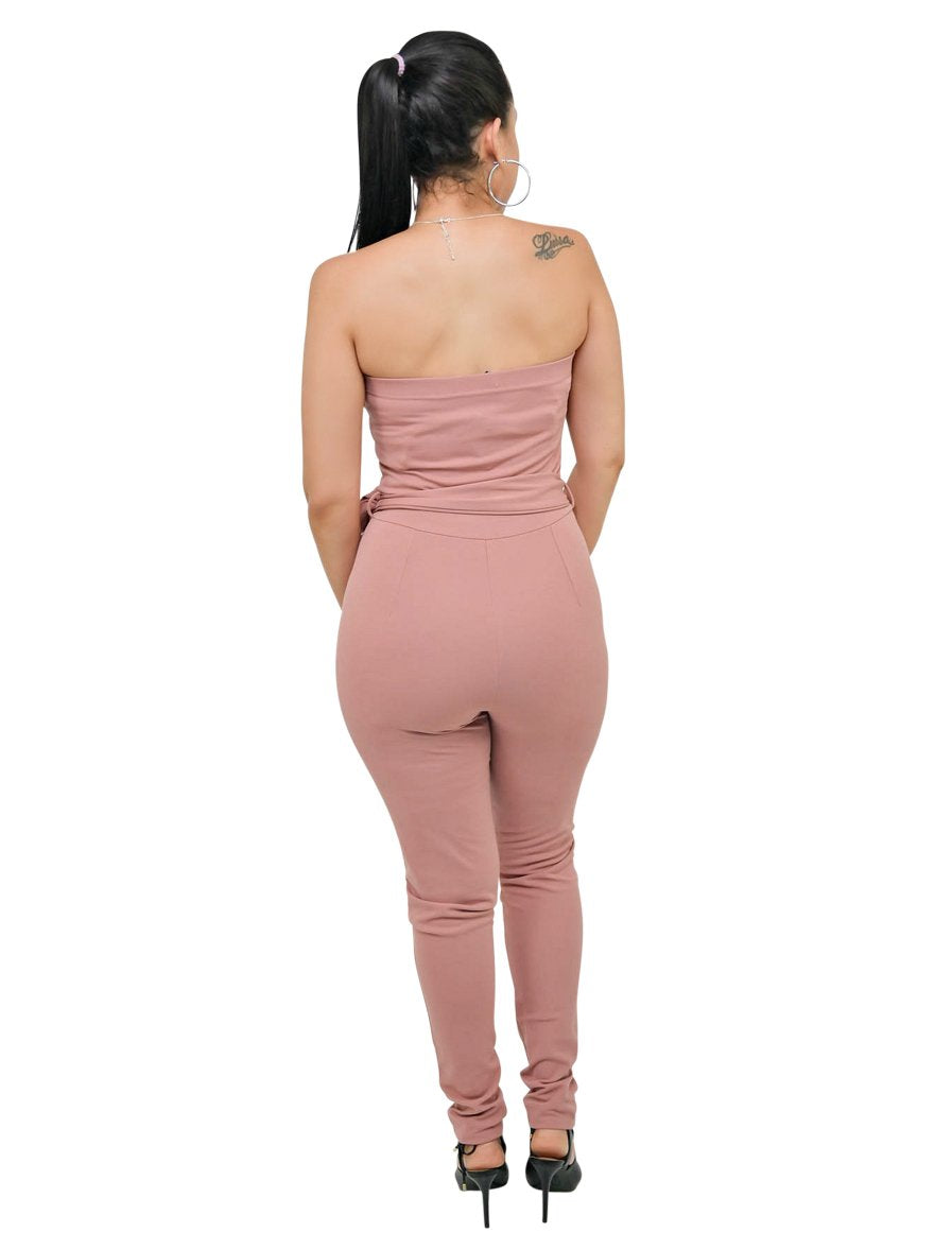 Dusty Pink Dressy jumpsuit Strapless Bandeau V-Neck