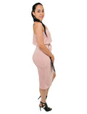 Dusty Pink Midi Dress One Shoulder Bodycon With Front Split Tie Waist 