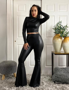 Faux Leather Two Piece Outfit Matching Sets