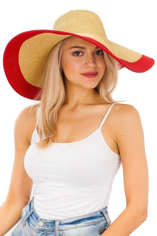 Floppy beach wide brim two tone fordable summer straw sun hat for women  