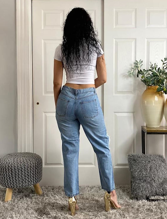 High Waisted Extreme Distressed Boyfriend Jeans