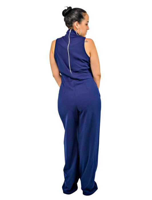 Navy High Neck Sleeveless Womens Dressy Jumpsuit Party Wear