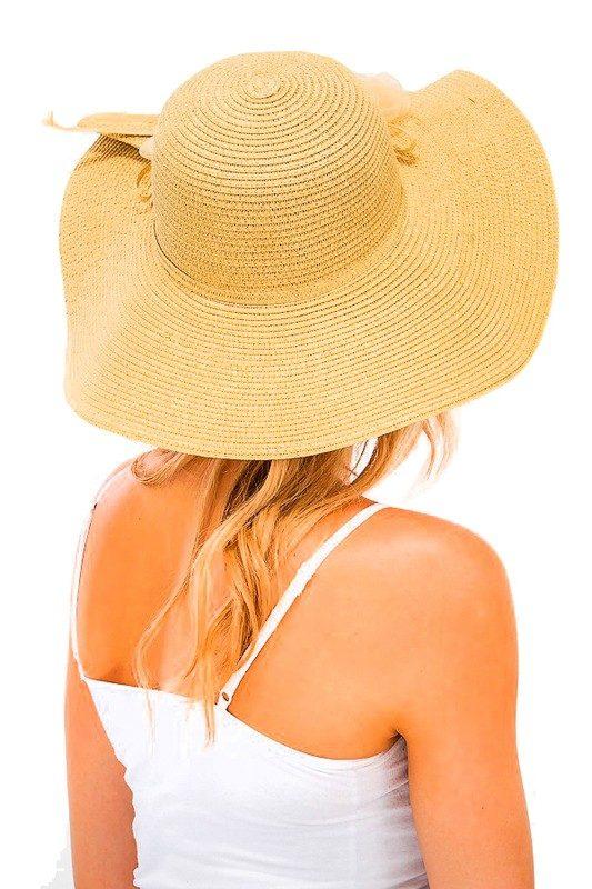 Overlap stitch ruffle straw beach summer sun hat With Tulle Center Piece Flower for women