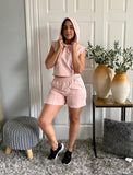 Pink Crop Top Hoodie And Shorts Co Ord Matching Sets