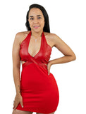 Red Summer Casual Sleeveless Bodycon Mini Dress Faux Leather Neck