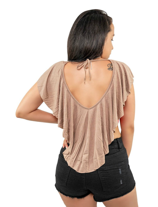 Cappuccino Round Neck Short Sleeve Crop Top Shirt Bi Color With Valance