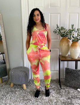 Co Ord Tie Dye Sleeveless Rib Vest And Matching Jogger Loungewear Sets