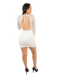 White  Bodycon Mini Dress Long Sleeve Round Neckline And Transparent Application