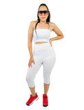 White Women Strapless Biker Length Summer Romper With Cut Out Front