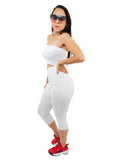White Women Strapless Biker Length Summer Romper With Cut Out Front